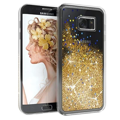Abbildung von EAZY CASE Hülle kompatibel mit Samsung Galaxy S7 Edge Schutzhülle Flüssig Glitzer, Handyhülle, Schutzhülle, Back Cover Glitter Flüssigkeit, aus TPU/Silikon, Transparent/Durchsichtig, Gold