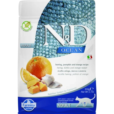 Abbildung von FARMINA N&amp;amp D Ocean Cat Hering, Kürbis und Orange Adult Trockenfutter für Kätzchen 300 g