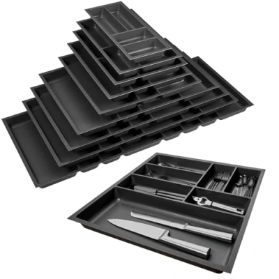 Abbildung von Orga Box 3 Besteckeinsatz Tiefe: 473 x Breite: 491 mm anthrazit mit Canvas Struktur für 60er Schubladen z. B. in Nobilia Küchen ab 08.2012.