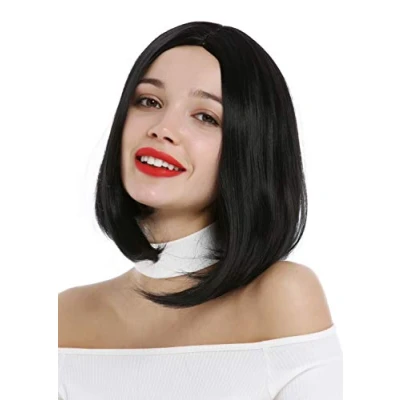 Abbildung von WIG ME UP YZF 4365 1B Perücke Damen kurz konkaver Bob Longbob Mittelscheitel Schwarz