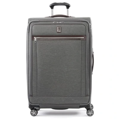 Abbildung von Travelpro Platinum Elite Softside erweiterbares aufgegebenes Gepäck, großer Spinner Koffer mit 8 Rädern, TSA Schloss, Herren und Damen, Vintage Grau, kariert, groß, 83 x 54 34 cm