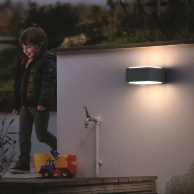 Abbildung von Philips Hedgehog Outdoor Wandleuchte (42 W), wetterfeste Außenleuchte für moderne Lichtakzente, E27 Leuchte ohne Leuchtmittel, anthrazit, Doppelpack