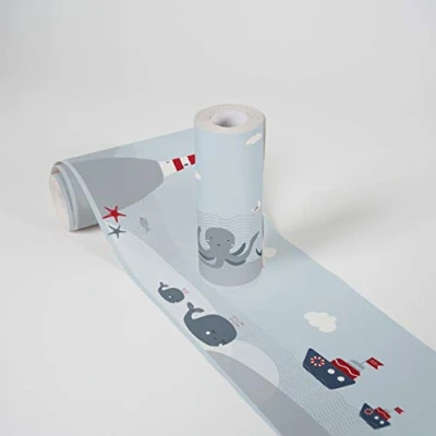 Abbildung von A.S. Création Bordüre &quot;Lighthouse Family&quot;, Motiv abstrakt naturalistisch, Tapete Kinder Boote Borte Wohnzimmer modern Design Wandtapete