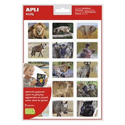 Abbildung von APLI Kids 18734 Realistische Themen Gometasche Tiere in Ihrem Lebensraum Savanne mit 15 Designs, abnehmbarer Kleber, 2 Blatt, Gomets pro Blatt