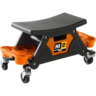 Abbildung von hi Q Tools Werkstatthocker mit Rollen Tragfähigkeit bis 150 kg, 2 Ablagefächer fahrbar, praktisch für Jede Werkstatt