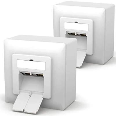 Abbildung von hb digital 2X CAT 6a Netzwerkdose für CAT.8 CAT.7 CAT.6A CAT.6 CAT.5 Verlegekabel mit RJ45 Port Aufputz / Unterputz Datendose Universal EIA/TIA 568A&amp;B 8P8C Gigabit Ethernet RAL9003 Signalweiß