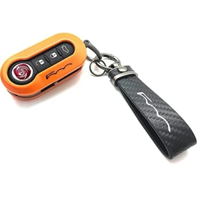 Abbildung von Nordecco Glänzend Schlüsselanhänger Hülle Kompatibel mit Fiat 500C 500 500L Abarth Grande Punto Brava Panda Stilo Linea (Schwarz Orange/Schwarz)