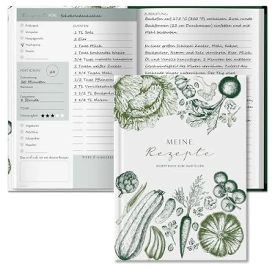 Abbildung von BIROYAL Kochbuch Selbst Schreiben, Rezeptbuch A5 Hardcover, Rezepte Buch DIY Kochbuch, Backbuch Schreiben Meine Lieblingsrezepte zum ausfüllen