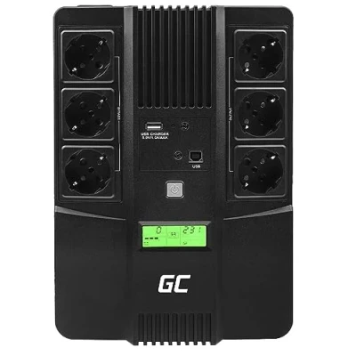 Abbildung von Green Cell® UPS USV Unterbrechungsfreie Stromversorgung 800VA (480W) mit Überspannungsschutz 230V Line Interactive Spannungsregelung AVR Anlage USB/RJ45 6X Schuko Ausgänge LCD Bildschirm
