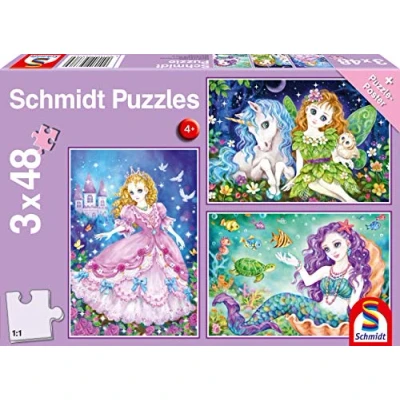 Abbildung von Schmidt Spiele Puzzle 3 x 48 Teile Kinder Prinzessin, Fee &amp; Meerjungfrau 56376, Puzzleteile