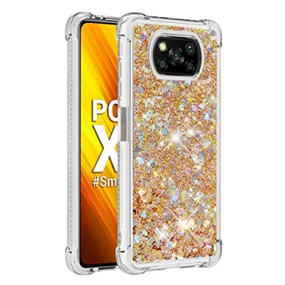 Abbildung von KBIKO zxl Handyhülle Xiaomi Poco X3 NFC Glitzer, Hülle Pro, Flüssig Treibsand Mädchen Frauen Glitter Quicksand Weich TPU Bumper Schutzhülle für NFC.Gold YBL