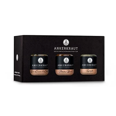 Abbildung von Ankerkraut Geschenkset Dips, Geschenk Box mit 3 Gewürzen für Dips im Korkenglas, Tzatziki, Patatas Bravas und Sour Cream &amp; Onion in Gewürzgläser