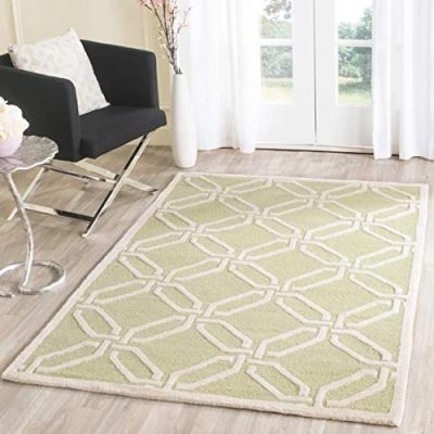 Abbildung von SAFAVIEH Modern Teppich für Wohnzimmer, Esszimmer, Schlafzimmer Cambridge Collection, Kurzer Flor, Limette und Elfenbein, 91 X 152 cm