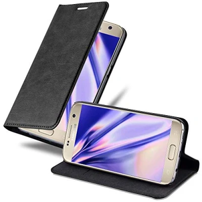 Abbildung von Cadorabo Hülle kompatibel mit Samsung Galaxy S7 aus Premium Kunst Leder Flip Klappbare Stoßfeste Magnetische [Standfunktion] [Kartenfächern] Cover für Tasche in Schwarz
