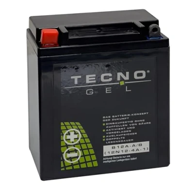 Abbildung von TECNO Gel Qualitäts Motorrad Batterie für YB12A A/B = 12N12A 4A 1, 12V 12Ah (DIN 51211, 51215), 134x80x161 mm