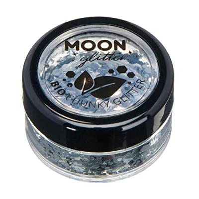 Abbildung von Biologisch abbaubarer Öko Glitter von Moon 100% kosmetischer Bio für Gesicht, Körper, Nägel, Haare und Lippen 3g Silber