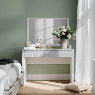 Abbildung von Vicco Schminktisch Annabelle, Weiß Hochglanz/Weiß, 110 cm mit 2 Schubladen