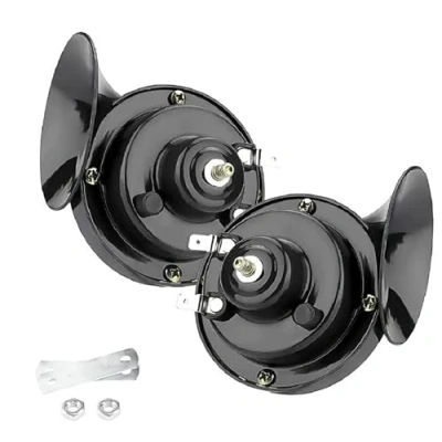 Abbildung von Zughörner Autohupe Auto Luft elektrisches Schneckenhorn 300 dB super lautes Lufthorn wasserdicht Kfz Zubehör universell für LKW Motorrad Boot(Schwarz, 12V, 2 STÜCK)