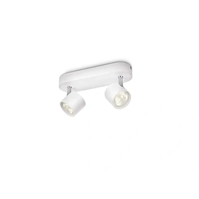 Abbildung von Philips myLiving Star 2 er LED Spots (11,5 W), dimmbare Deckenspots mit warmweißem Licht und zwei schwenkbaren Spotköpfen, energiesparende Raumbeleuchtung, weiß