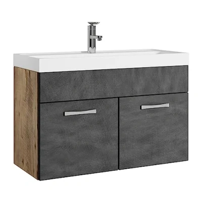 Abbildung von Badezimmer Badmöbel Set Paso 01 80cm Waschbecken Kastanien Eiche mit Dunkle Grau Unterschrank Schrank Waschtisch