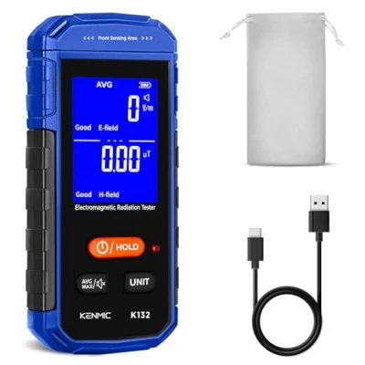 Abbildung von KENMIC Wiederaufladbares EMF Messgerät, Strahlungsdetektor tragbarer Handgehaltener Detektor für elektromagnetische Felder mit digitalem LCD Blau