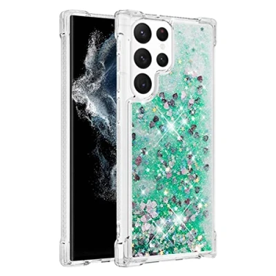 Abbildung von KBIKO zxl Kompatibel mit Glitzer Hülle für Samsung S22 Ultra Handyhülle TPU Silikon Cover Galaxy Erhöhte Kanten Flüssigkeit Treibsand Schutzhülle Ultra.Green YBL