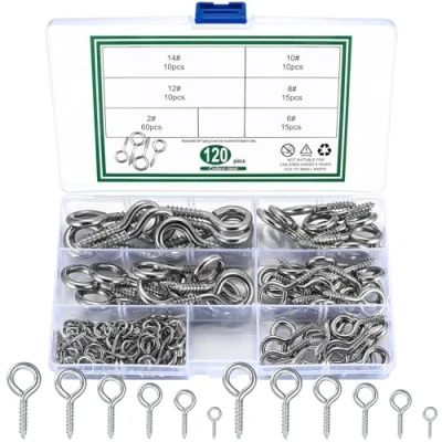 Abbildung von Jttxiu 120 Stk. Ösenschrauben, Schraubösen mit Holzgewinde, Ringschrauben, Ösenschrauben Schraubhaken für Holz, Handwerk, Möbel, Metall vernickelt. (Silber)