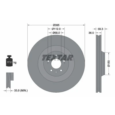 Abbildung von TEXTAR Bremsscheibe AUDI: A8 D3 PRO 36mm 05/06 112mm innenbelüftet beschichtet 92184203 4E0615301E,4E0615301K,98200184201PRO Bremsscheiben