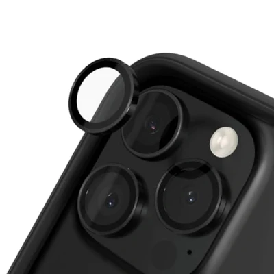 Abbildung von RhinoShield 9H Tempered Glass Kameraprotektoren, kompatibel mit [iPhone 16 Pro / Max] Stoß und Kratzfest, hohe Klarheit, explosionssicheren Schutz, Anti Beschlag Technologie Schwarz