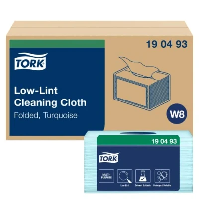 Abbildung von Tork Fusselarme Reinigungstücher Türkis W8, Lösungsmitteltauglich, 8 x 75 Tücher, 190493