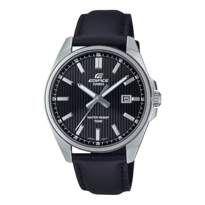 Abbildung von CASIO EDIFICE Quarzuhr, Armbanduhr, Herrenuhr, analog, Datum, Lederarmband