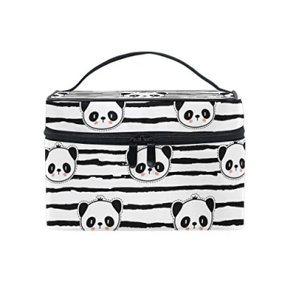 Abbildung von Make up Tasche mit Panda Muster in Schwarz und weiß, Kulturbeutel Griff Fächern für die Aufbewahrung Kosmetik, Reisen geeignet, ideal Teenager, Mädchen, Jungen Damen Farb
