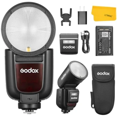 Abbildung von Godox V1Pro F 2.4G Wireless Speedlite Kamerablitz, M/TTL Blitzmodus, 1/8000s HSS Speedlite, Rundkopf Kamerablitz mit abnehmbarem Sub Blitz für Fuji Kameras
