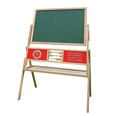 Abbildung von roba® Standtafel drehbar, Schreibtafel, Maltafel magnetisch, Uhr &amp; ABC