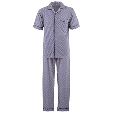 Abbildung von LUCKY Herren Pyjama Set Kurzarm 2 teilig Schlafanzug Knopfleiste Schlafshirt Winter, Farbe:Grau, Größe:M