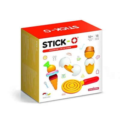 Abbildung von Stick O magnetische Bausteine für Kinder ab 1 Jahre, kreatives Konstruktionsspielzeug, Lernspielzeug mit Magnet, Kochfreunde Set Mädchen und Jungen, Montessori Spielzeug, 16 Teile Set,