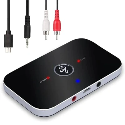 Abbildung von Ozvavzk Bluetooth Transmitter Empfänger,2 in 1 Audio Adapter Lossless Level HiFi Receiver mit RCA Cinch Aux 3.5mm R/L Kabel für Auto, TV, Fernseher, Kopfhörer, Stereoanlage
