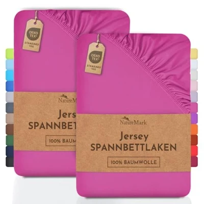 Abbildung von Spannbettlaken Jersey Spannbettlaken, NatureMark, 100% Baumwolle, Gummizug: rundum, (2 Stück), Kinder Spannbetttuch, für Baby /Kinderbett, 70x140 cm, Pink