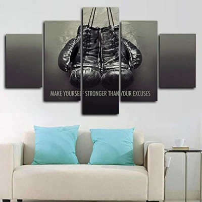 Abbildung von Leinwand Bild Format Wandbilder Wohnzimmer Wohnung Deko Kunstdrucke 5 Teilig Boxhandschuhe Gym Motivation Bilder Kunstdruck Modern