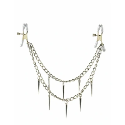 Abbildung von Nippelklammern „Rock Hard Nipple Clamps“, mit stylischer Metallkette voller Spikes, 31 cm