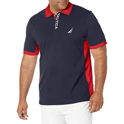 Abbildung von Nautica Herren Short Sleeve Color Block Performance Pique Shirt Polohemd, Navy, M EU