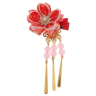 Abbildung von Kimono Hair Clips japanische Haarspangen Haarspange Haarschmuck Haarnadeln Kanzashi Haargummi (rot)