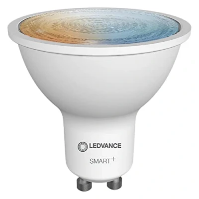 Abbildung von LEDVANCE Smarte LED Reflektorlampe mit Bluetooth Mesh Technologie, Sockel GU10, Lichtfarbe änderbar (2700 6500K), Dimmbar,ersetzt Glühlampen 40W, steuerbar Alexa und Google, 1er Pack
