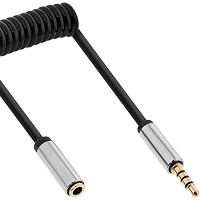 Abbildung von InLine 99282 Slim Audio Spiralkabel Klinke 3,5mm ST/BU, 4 polig, Stereo, 2m