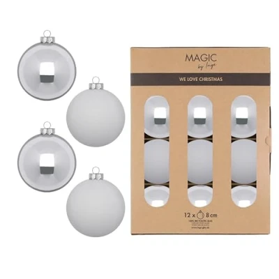 Abbildung von MAGIC by Inge Weihnachtsbaumkugel, Weihnachtskugeln Glas 8cm 12 Stück Snowy Clouds