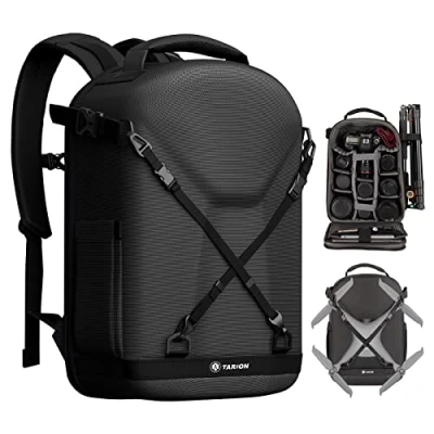Abbildung von TARION Kamerarucksack, Fotorucksack mit Hartschale, Kameratasche 14,5 Zoll Laptopfach und Regenschutz, Rucksack für Drohnen, DSLR Spiegelreflexkameras, Zubehör