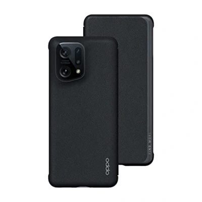 Abbildung von OPPO Find X5 offizielle Handyhülle, veganes PU Leder, Klapphülle, Schwarz