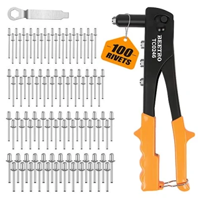 Abbildung von Beetro Nietenzange Set, Handnieter mit 100 Stück Metallnieten und 4 Mundstücken, Professionelles Nietwerkzeug für Metall, Kunststoff Leder