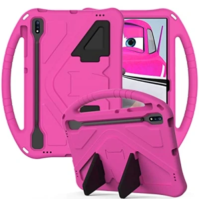 Abbildung von Kinder Hülle für Samsung Galaxy Tab S7+/S7 Plus/S7 FE SM T970/T975/T976/T978/T730/T733/T735/T736/T738, Eva Leichte Stoßfeste Griff mit Standfuß, Dauerhaft Kids Schutzhülle, Rosa