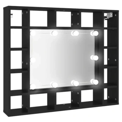 Abbildung von vidaXL LED Spiegelschrank, Badschrank mit Spiegel, Hängeschrank Badezimmerschrank Fächern, Wandschrank Badmöbel Badregal, Schwarz